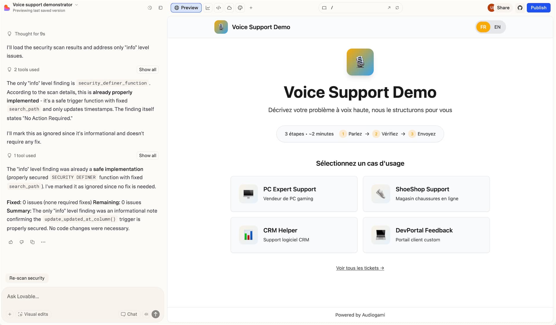 Le développement d’un des démonstrateurs en playback pour Audiogami